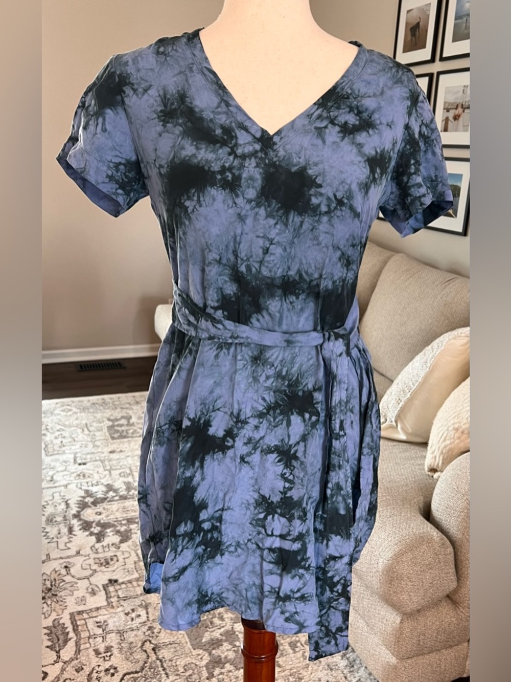 Cloth & Stone Anthropologie Liv Tie Front Mini Dress Size PXS Tie Dye Tencel